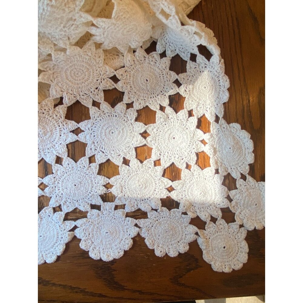 Antique Handmade Crochet Medallion Bedcovering Table Spread 82"x77"